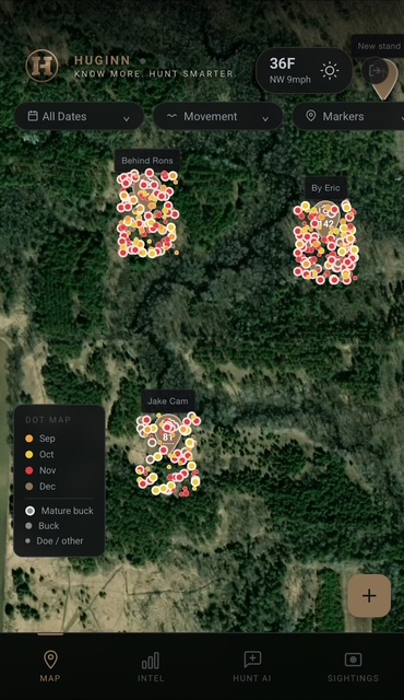 Seasonal dot map showing deer activity clusters